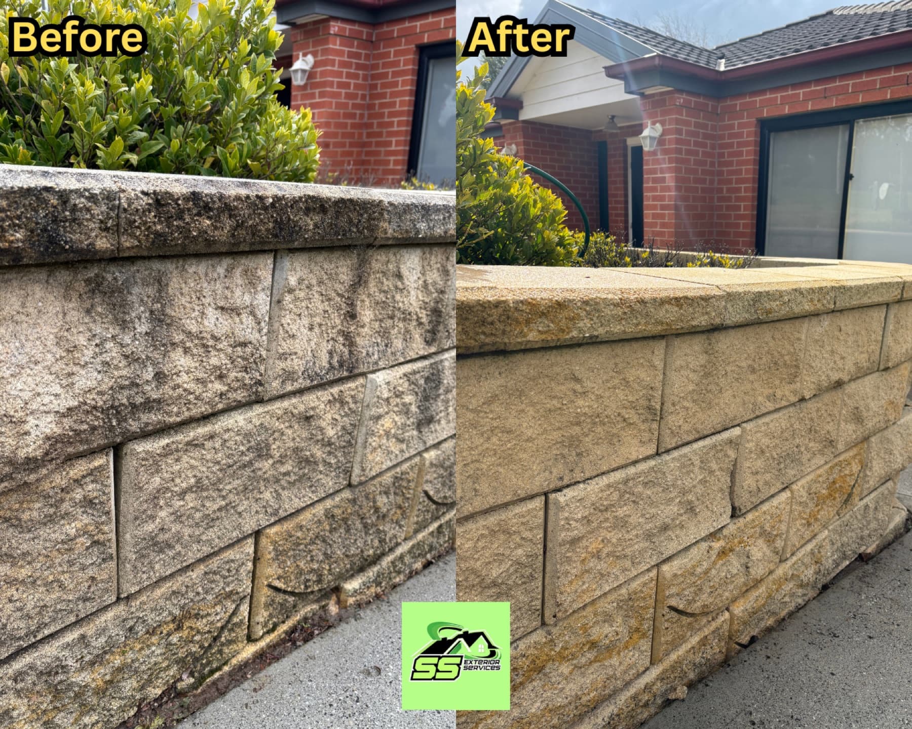 Retaining wall cleaning by SS Exterior Services in Kilmore and Mitchell Shire
